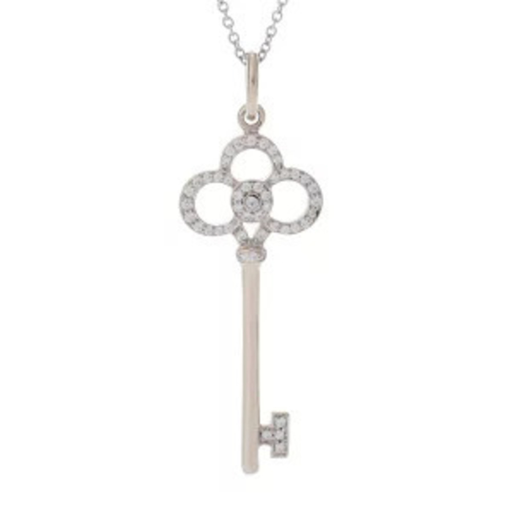 Tiffany Co Crown Key Necklace White Gold WG Diamond